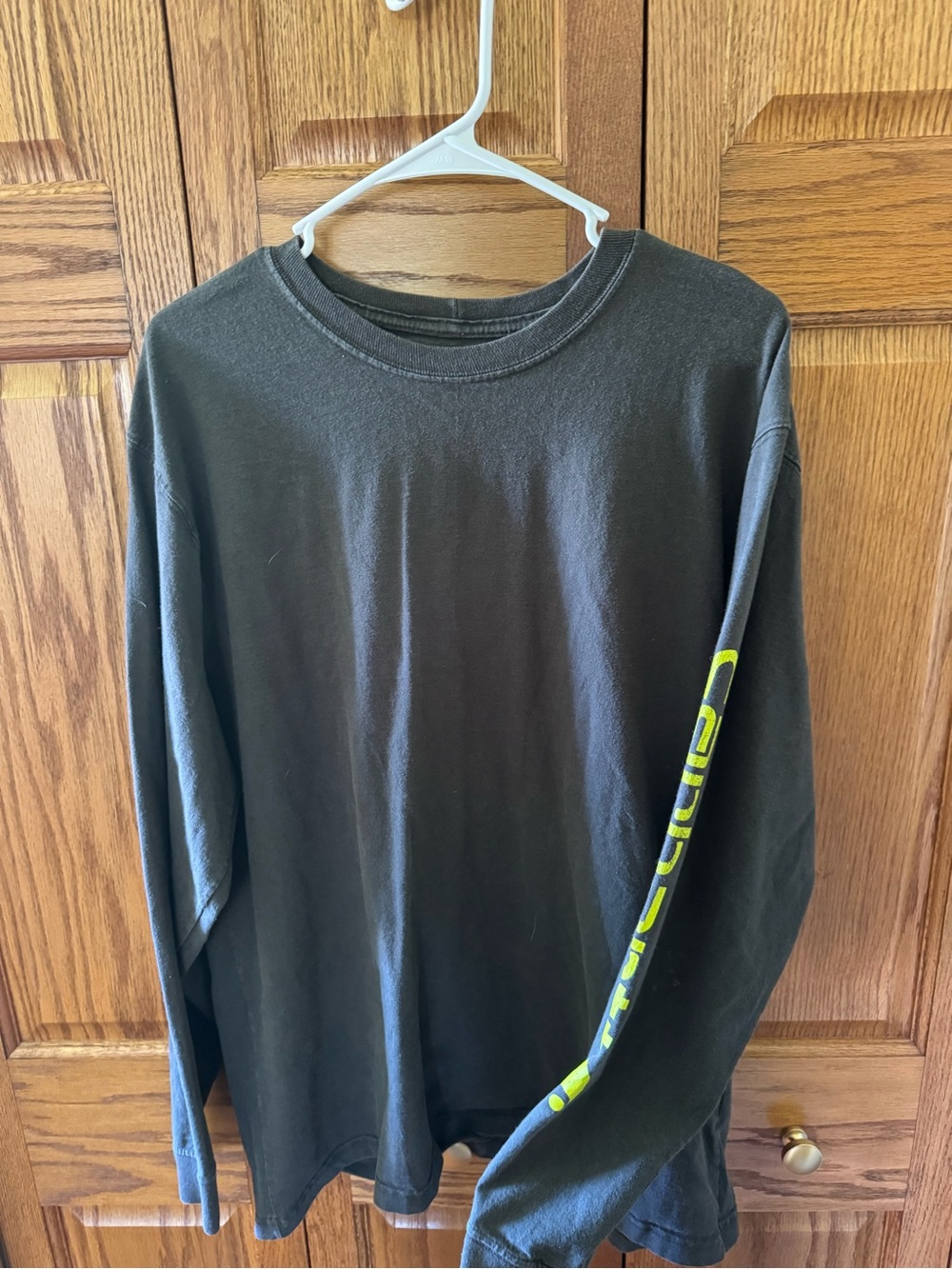 Black Long Sleeve Tee with Neon Sleeve Accent